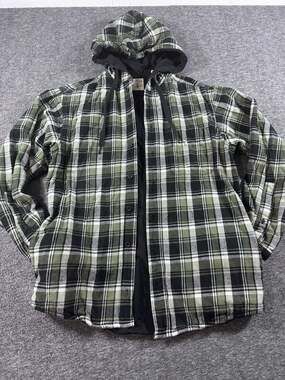 RedHead Brand Co. Green and Black Plaid Hooded Flannel Shirt Jacket